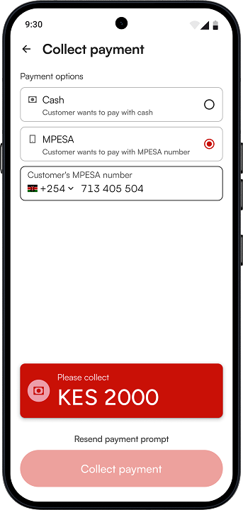 Collect payment screen